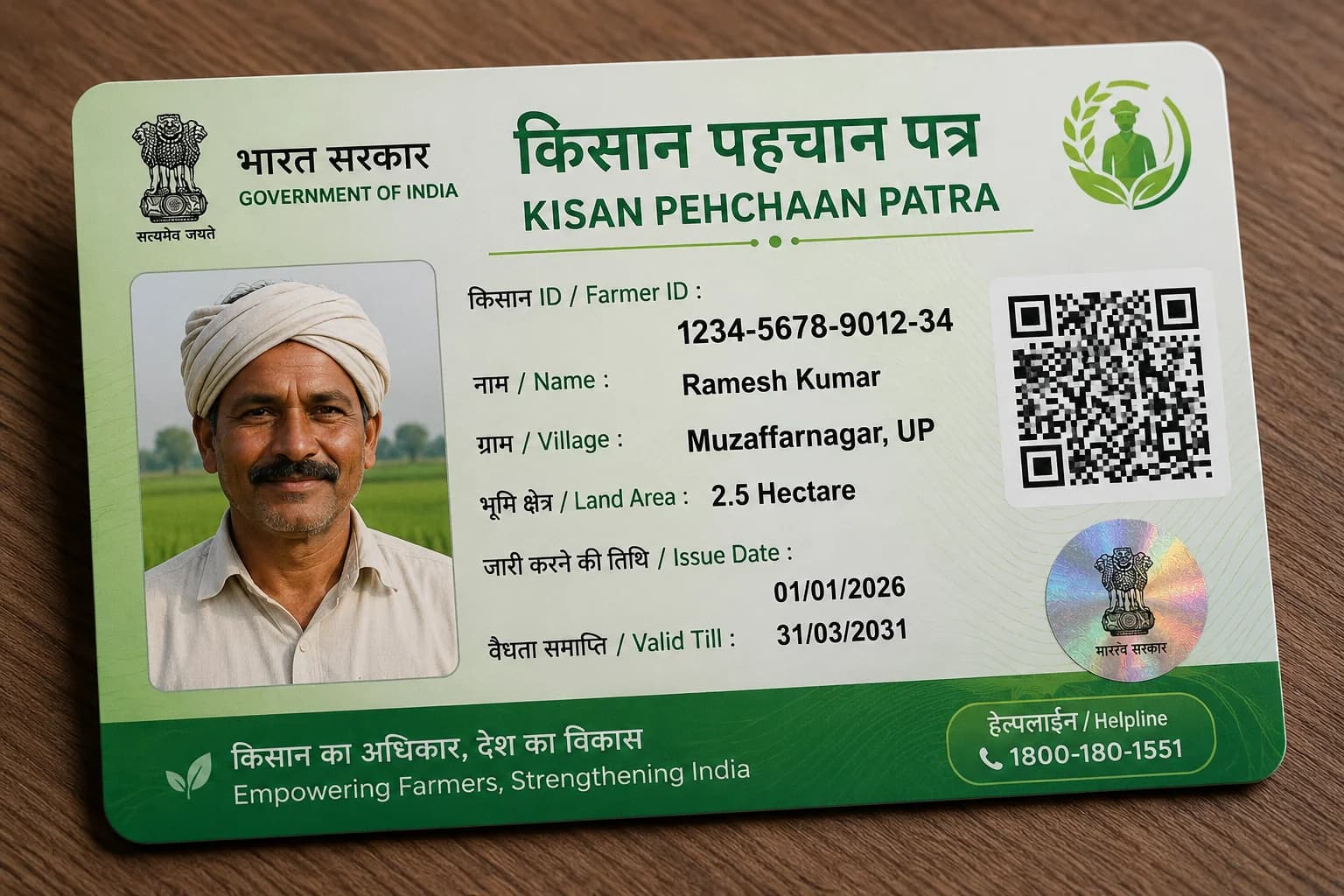 Digital cultivator identity card sample — 14-digit ID format example
