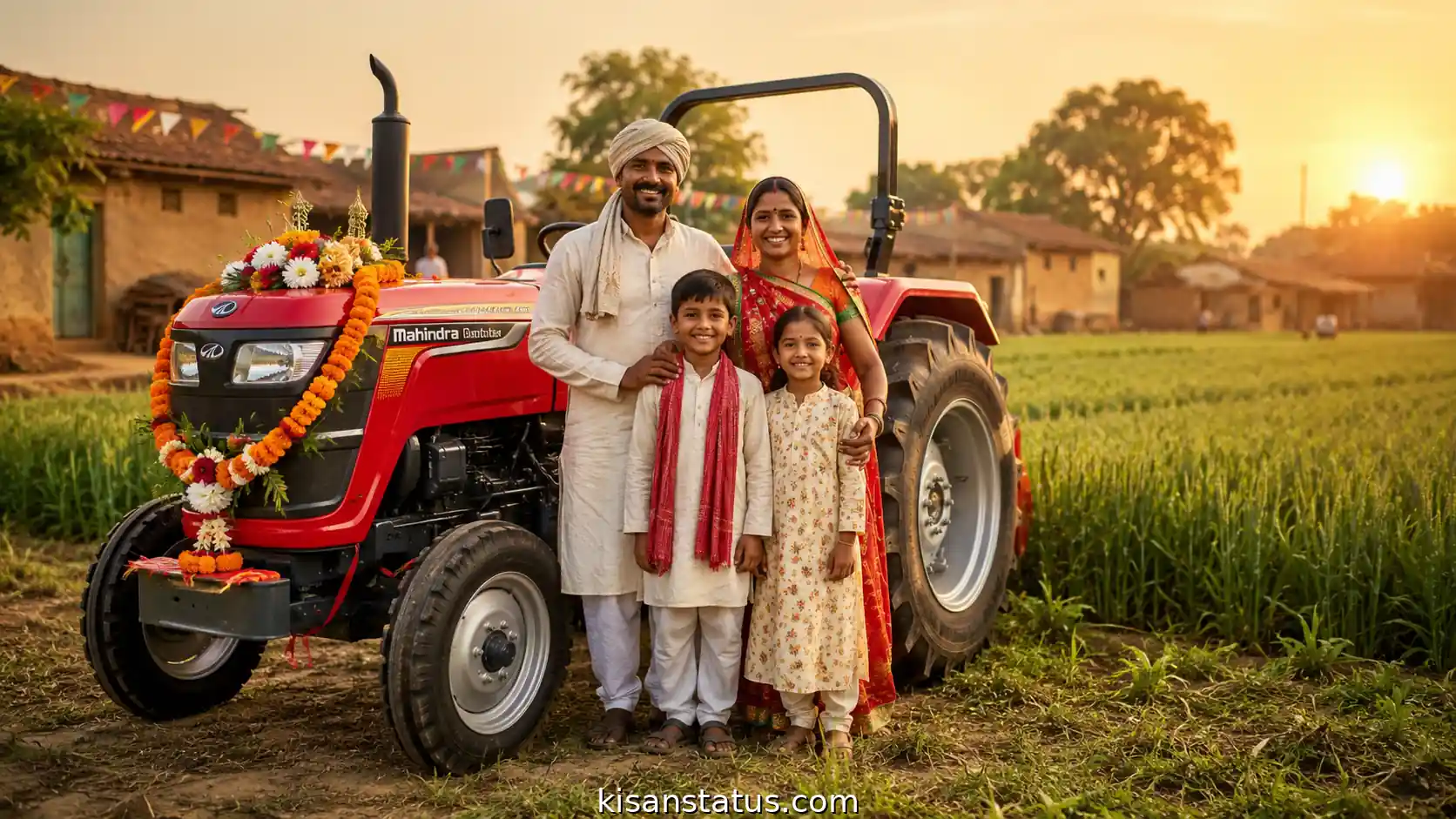 Tractor loan approval success — farmer with new tractor after bank approval