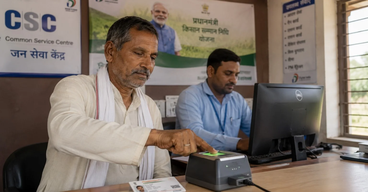 CSC par PM Kisan eKYC biometric fingerprint process — step by step