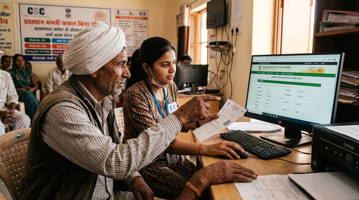 Kisan laptop par fasal.haryana.gov.in portal ka farmer registration form bhar raha hai