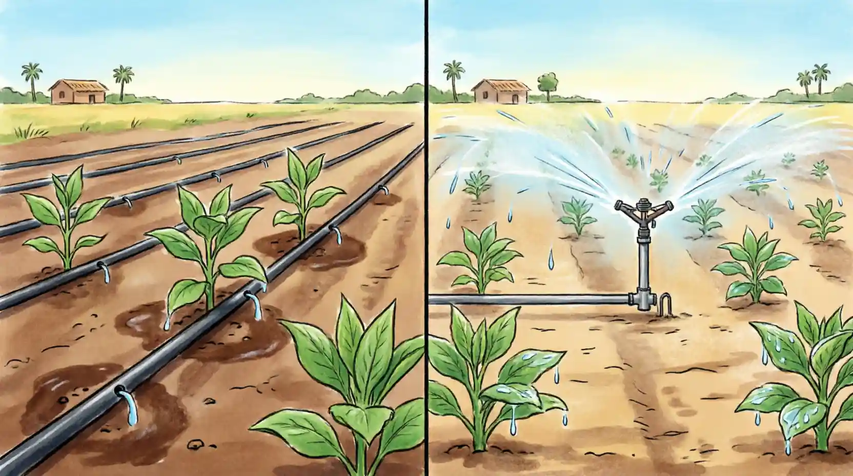 Drip vs sprinkler irrigation ka comparison — working mechanism aur upyog