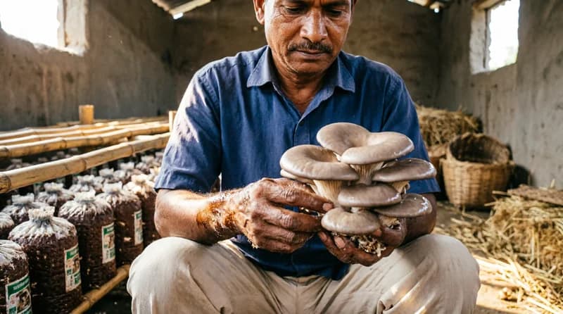 Fresh Oyster Mushroom Harvesting from Growing Bags - Ready for Market