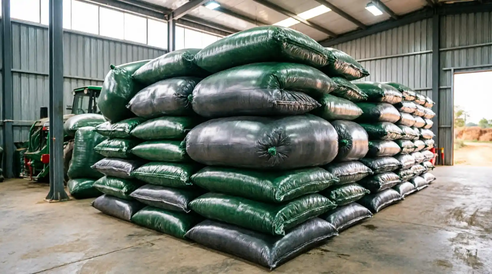 Stacked Silage Bags Ready for Dairy Farm Distribution