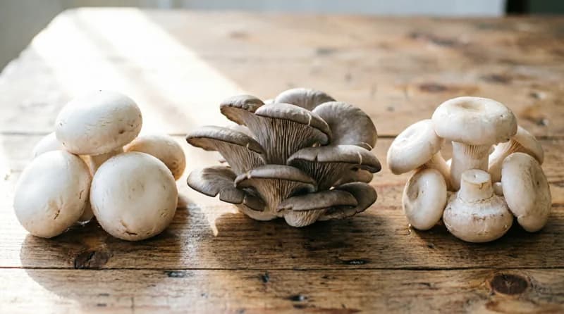 Different Mushroom Varieties - Oyster, Button, Milky, and Shiitake Comparison Chart