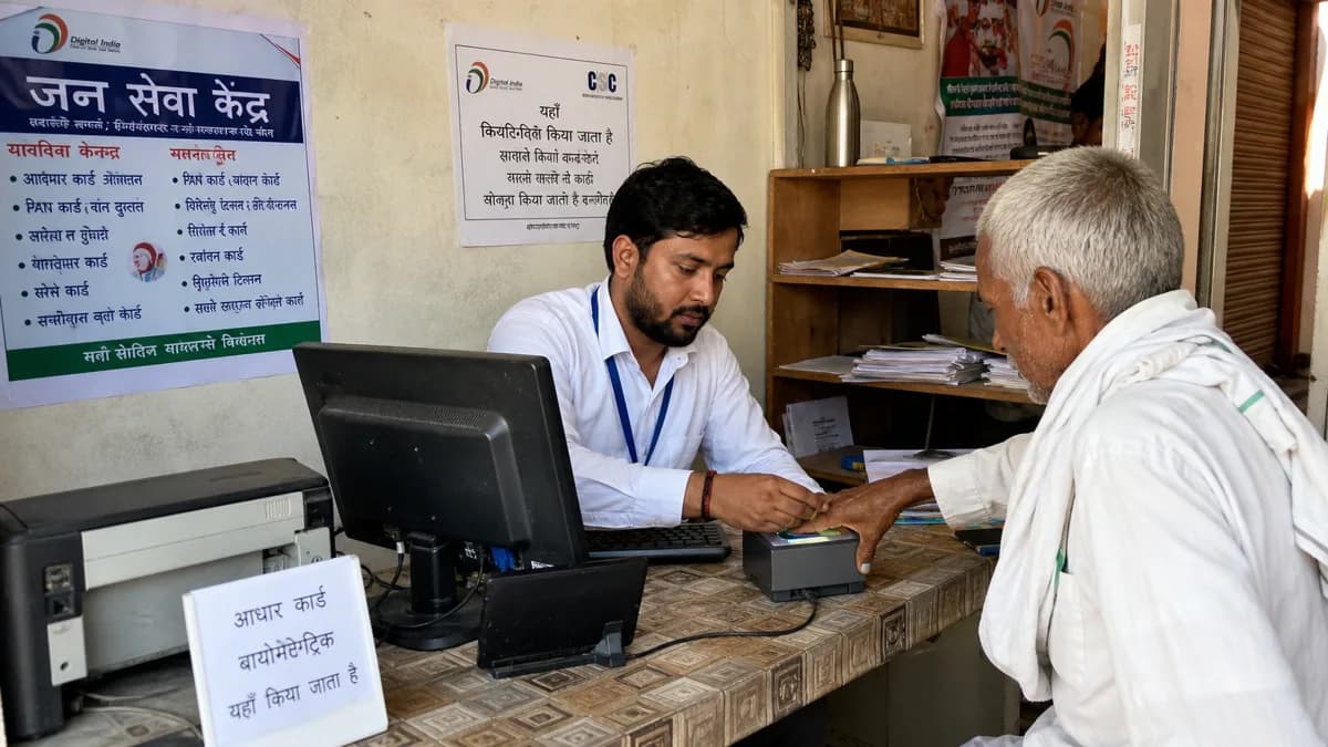 CSC केंद्र पर biometric से Farmer ID registration कराता किसान