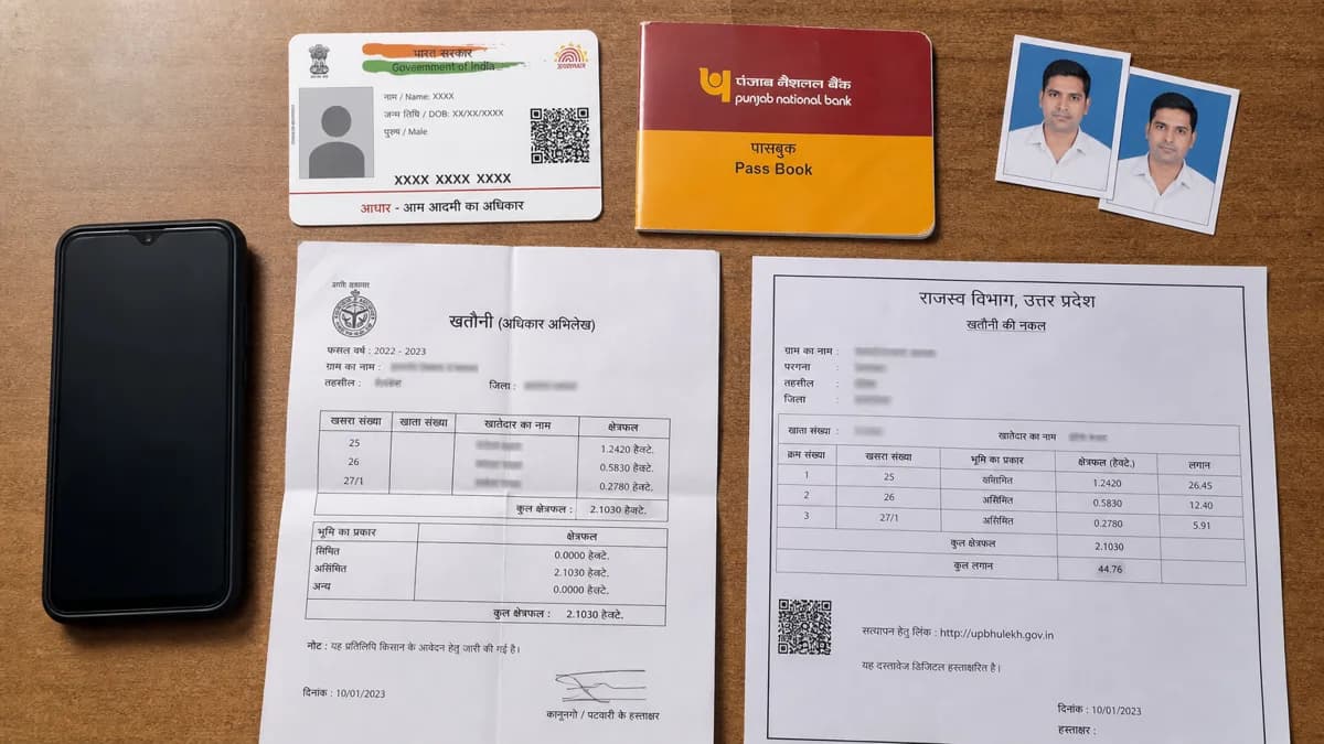 आधार कार्ड, बैंक पासबुक, खतौनी और mobile — registration के लिए तैयार documents
