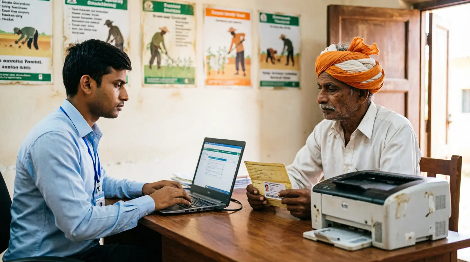 CSC center par VLE farmer se enrollment form bharte hue