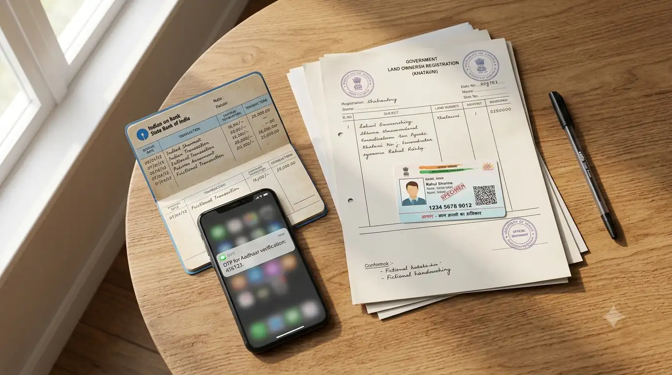 Aadhaar card, bank passbook, mobile phone and land records arranged for registration