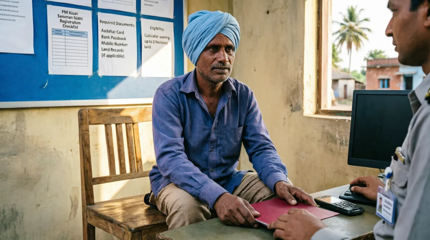 Bank visit checklist for PM Kisan payment fix — documents and steps visual guide
