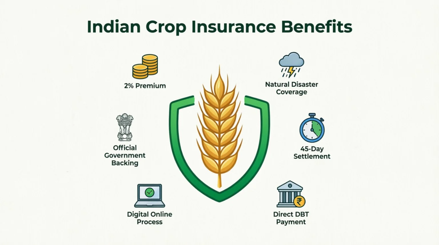 PMFBY infographic — premium rates, coverage, claim timeline explained visually