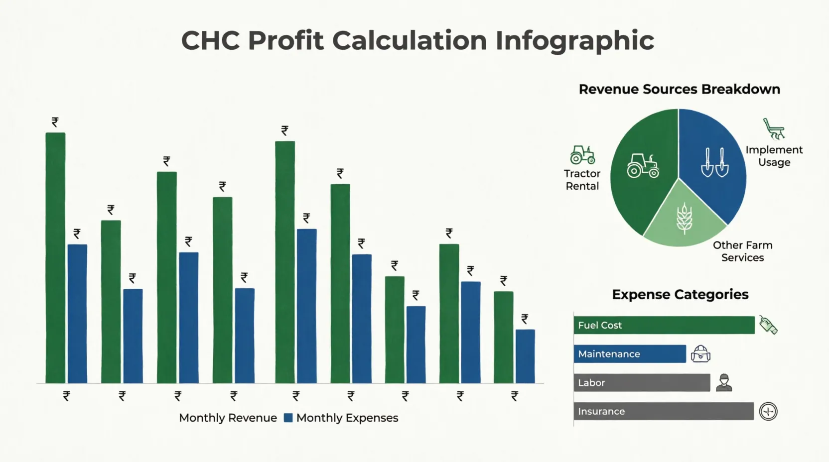 CHC Business Profit Calculation and ROI Analysis - Monthly income expense breakdown